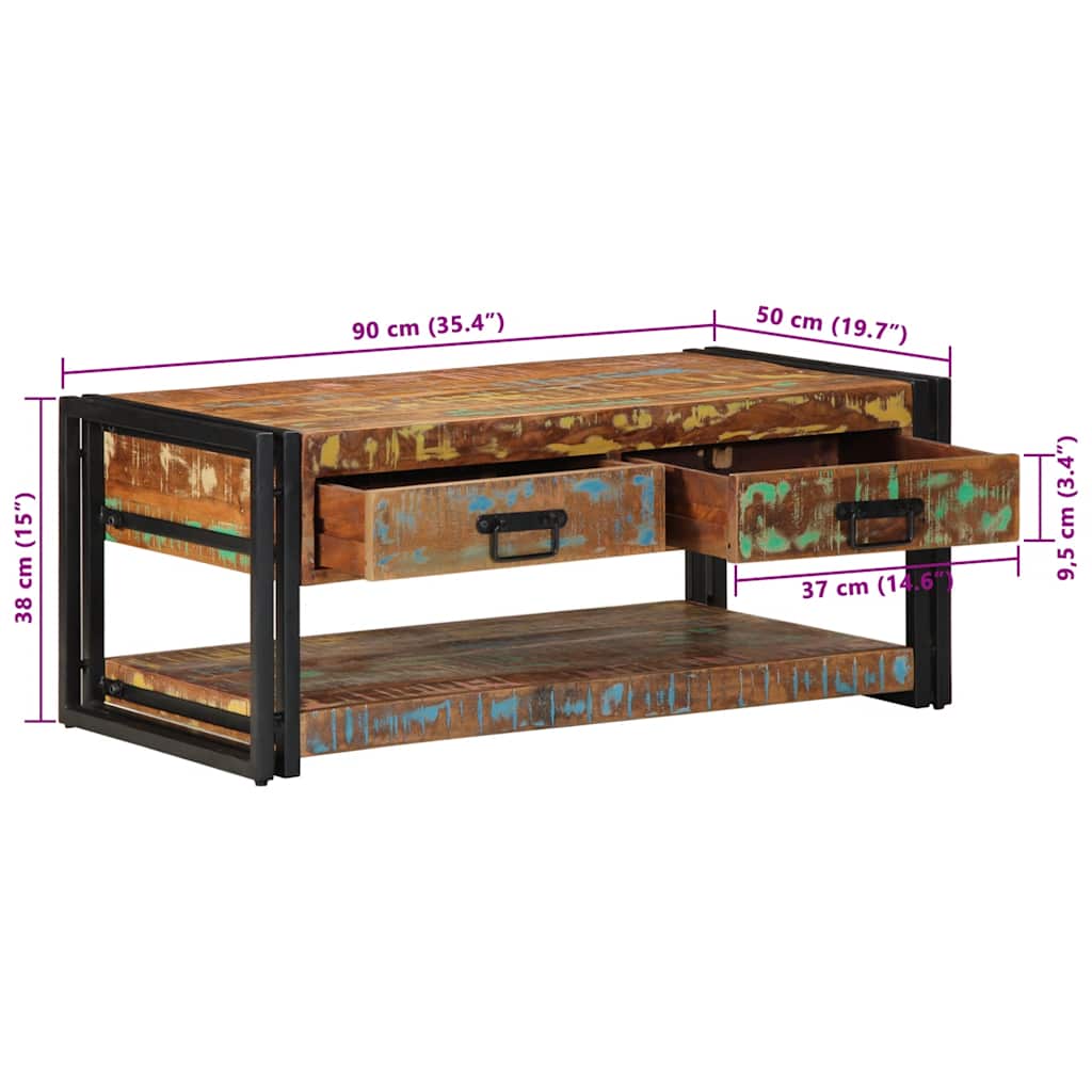 Salontafel 90x50x38 cm massief gerecycled hout meerkleurig