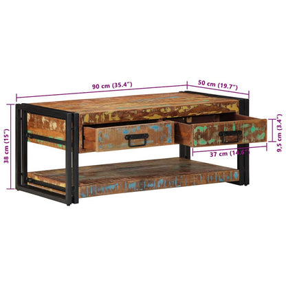 Salontafel 90x50x38 cm massief gerecycled hout meerkleurig