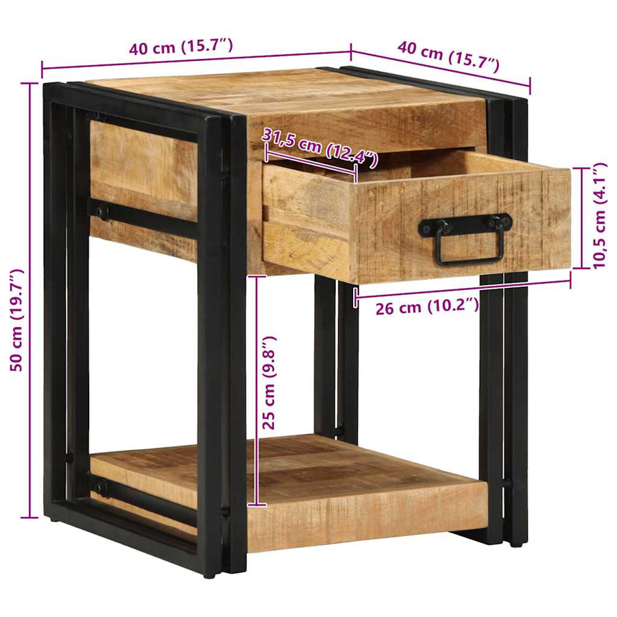 Nachtkastjes 2 stuks 40x40x50 cm Massief ruw hout Mango