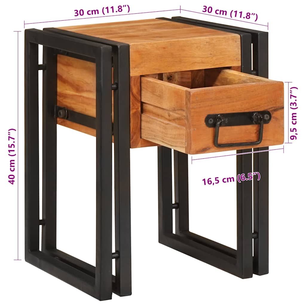 Bijzettafel Anders 30 x 30 x 40 cm Massief acaciahout en Metaal