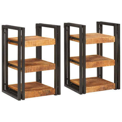 Nachtkastje 2 pcs Bruin en zwart Massief Mango Hout