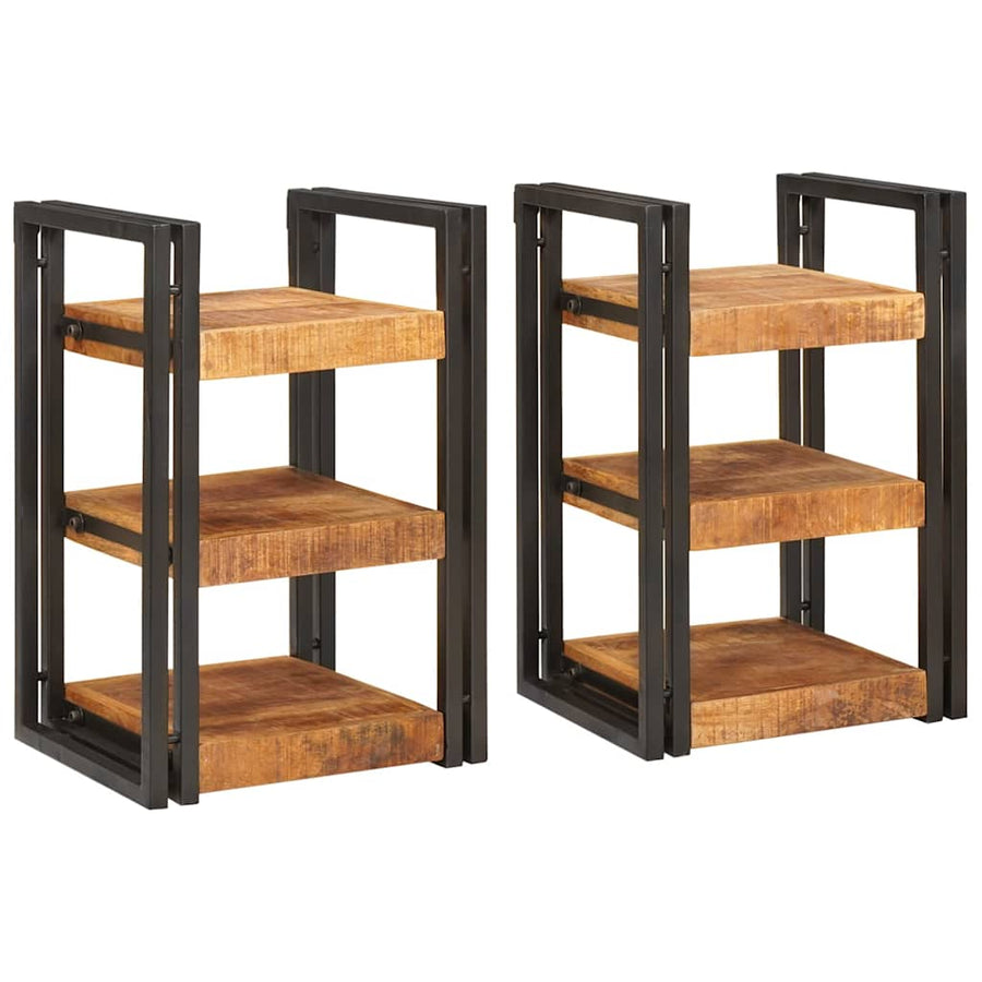 Nachtkastje 2 pcs Bruin en zwart Massief Mango Hout