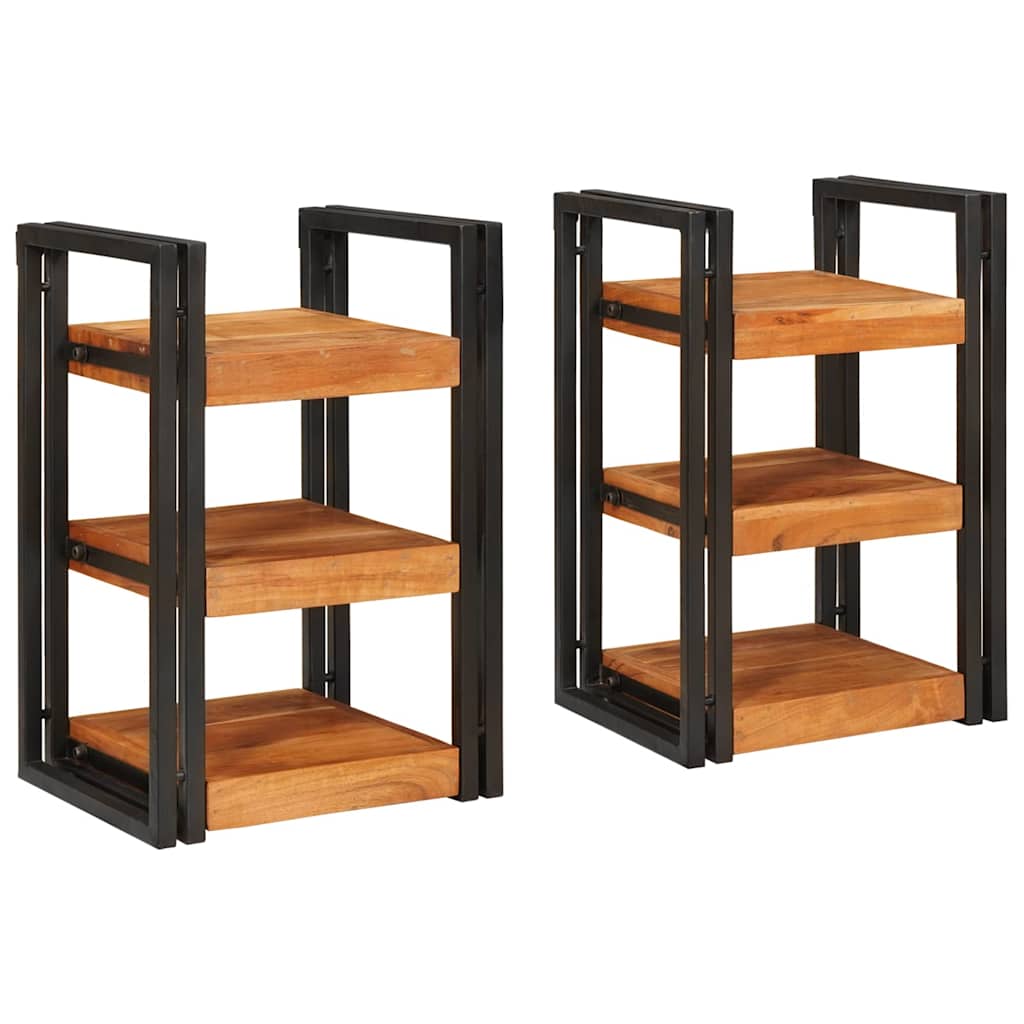 Nachtkastje 2 pcs Bruin en zwart Massief Hout Acacia