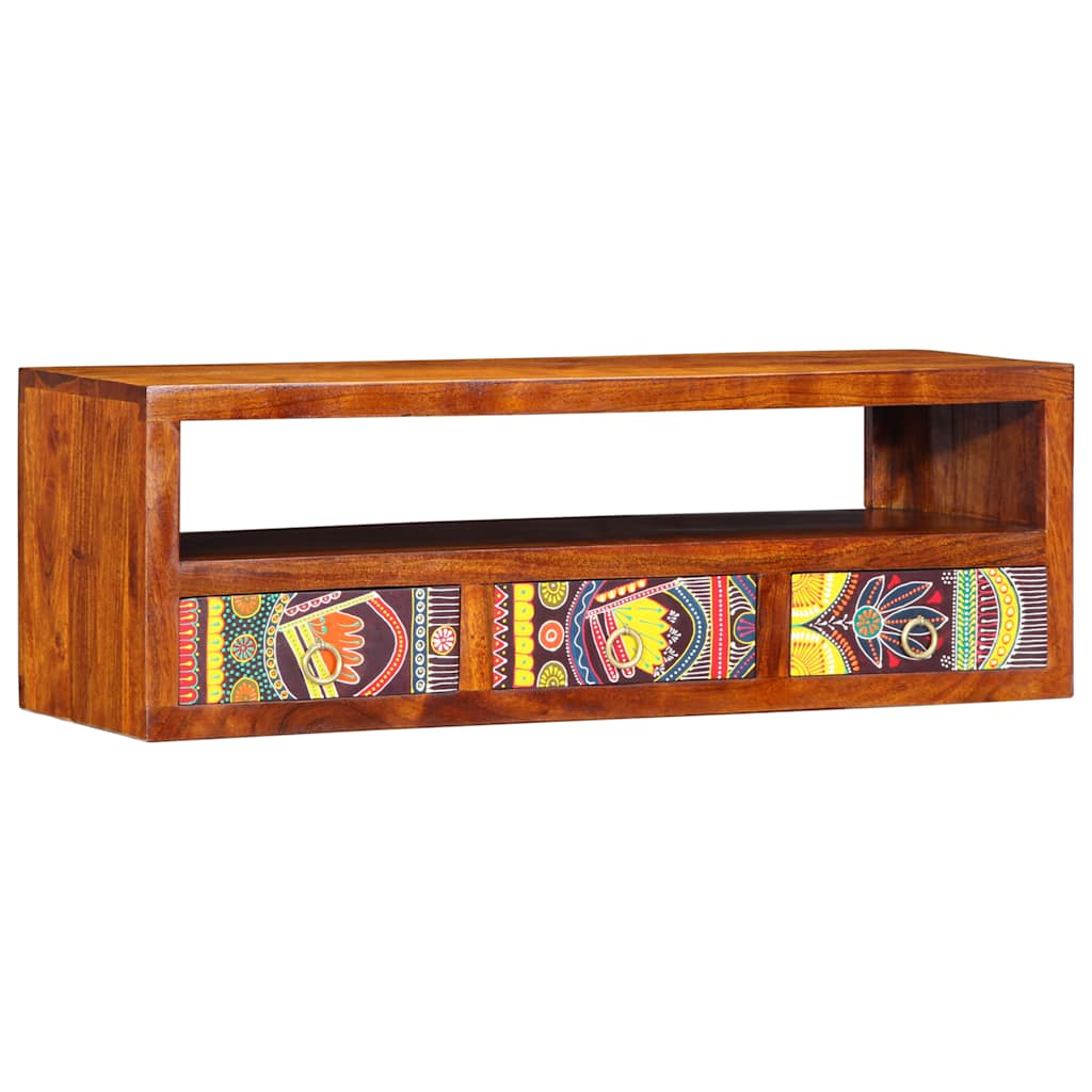 Tv-Wandmeubel 90X30X30 Massief Acaciahout Meerkleurig