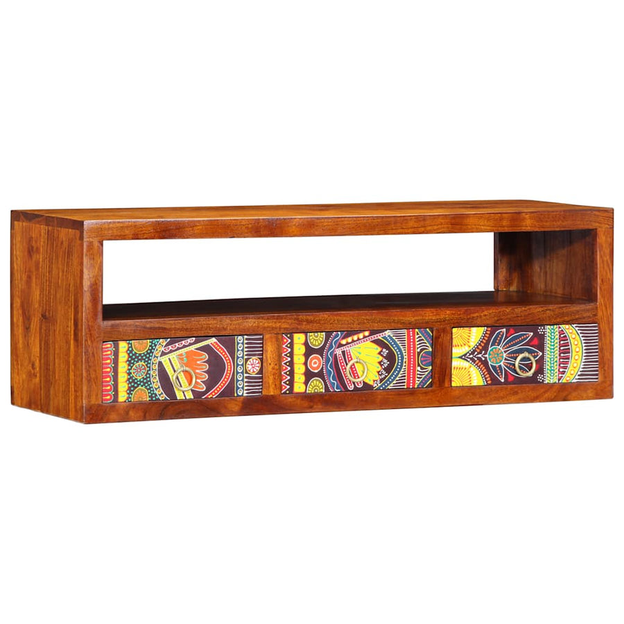 Tv-Wandmeubel 90X30X30 Massief Acaciahout Meerkleurig