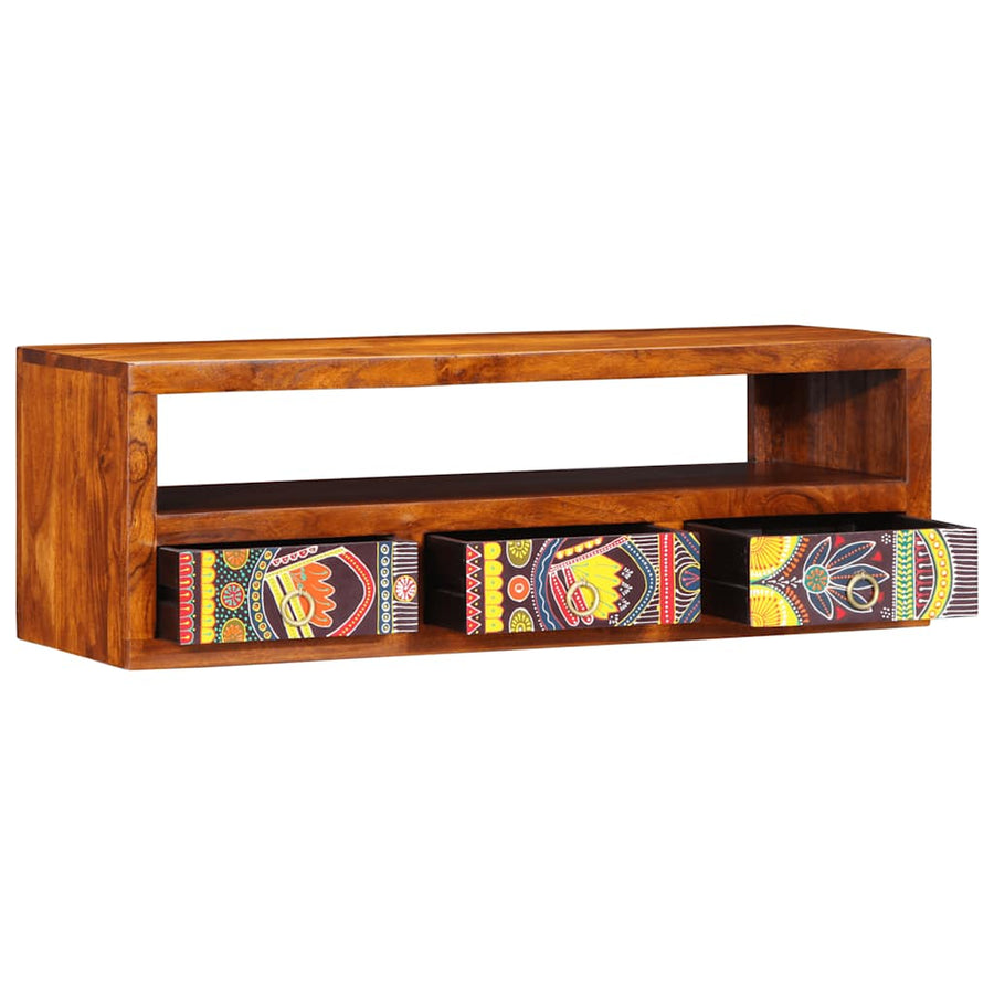 Tv-Wandmeubel 90X30X30 Massief Acaciahout Meerkleurig