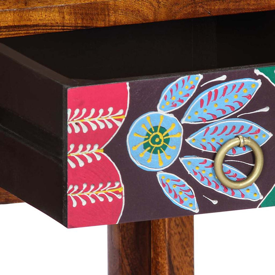 Florale Einde Tafel met lade met opslag Bruin 35 x 35 x 75 cm