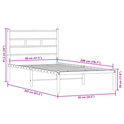 Bedframe zonder matras metaal gerookt eikenkleurig 80x200 cm