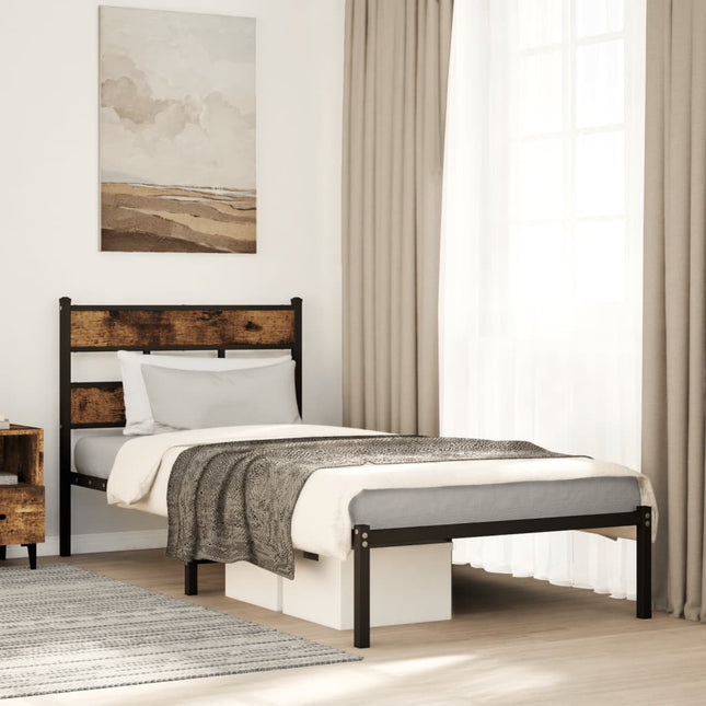 Bedframe zonder matras metaal gerookt eikenkleurig 100x190 cm