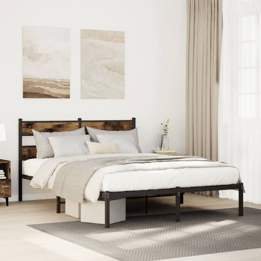 Bedframe zonder matras metaal gerookt eikenkleurig 140x200 cm