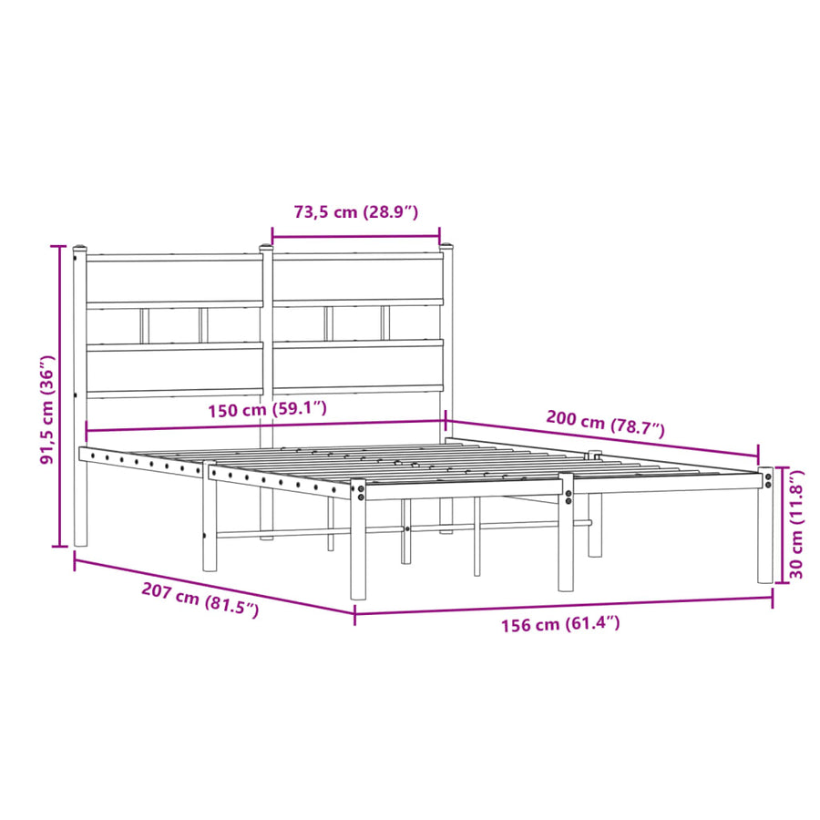 Bedframe zonder matras metaal gerookt eikenkleurig 150x200 cm