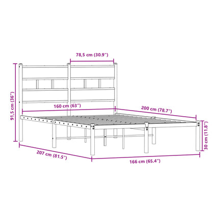 Bedframe zonder matras metaal gerookt eikenkleurig 160x200 cm