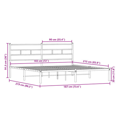 Bedframe zonder matras metaal gerookt eikenkleurig 183x213 cm