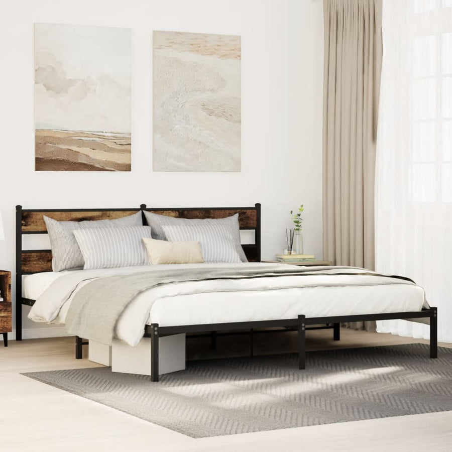 Bedframe zonder matras metaal gerookt eikenkleurig 193x203 cm
