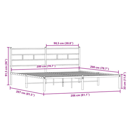 Bedframe zonder matras metaal gerookt eikenkleurig 200x200 cm