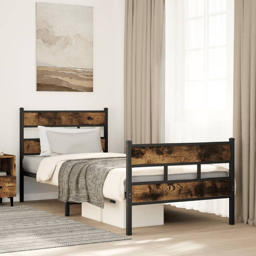 Bedframe zonder matras metaal gerookt eikenkleurig 75x190 cm