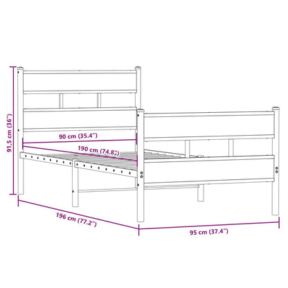 Bedframe zonder matras metaal gerookt eikenkleurig 90x190 cm