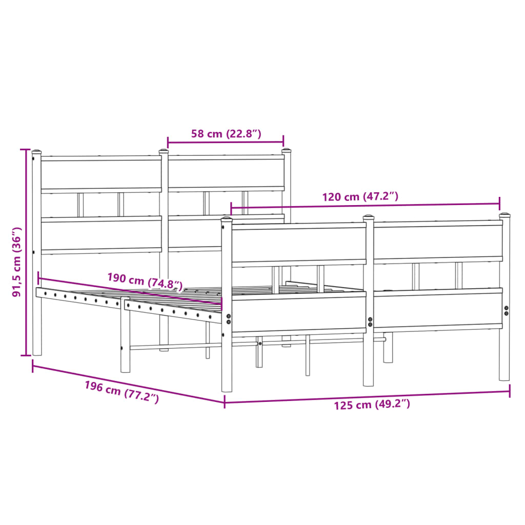 Bedframe zonder matras metaal gerookt eikenkleurig 120x190 cm