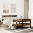 Smoked oak coloured metal bed frame without mattress 135x190 cm