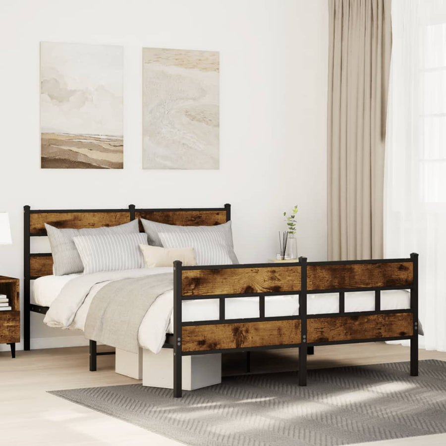 Bedframe zonder matras metaal gerookt eikenkleurig 135x190 cm