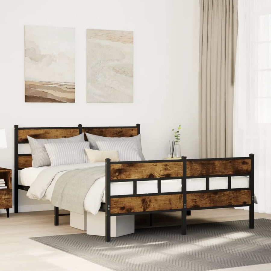 Bedframe zonder matras metaal gerookt eikenkleurig 140x190 cm