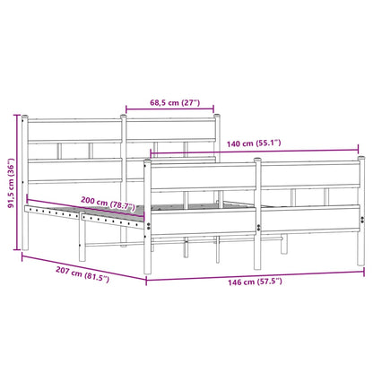 Bedframe zonder matras metaal gerookt eikenkleurig 140x200 cm