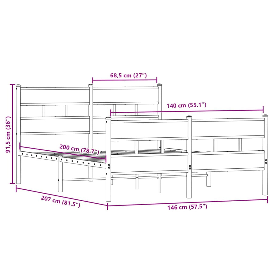 Bedframe zonder matras metaal gerookt eikenkleurig 140x200 cm
