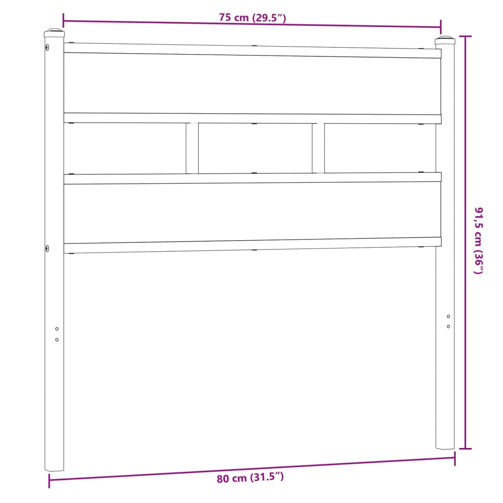 Hoofdbord 75 cm ijzer en bewerkt hout gerookt eikenkleurig