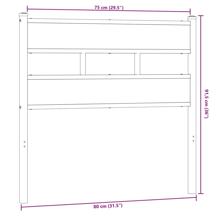 Hoofdbord 75 cm ijzer en bewerkt hout gerookt eikenkleurig