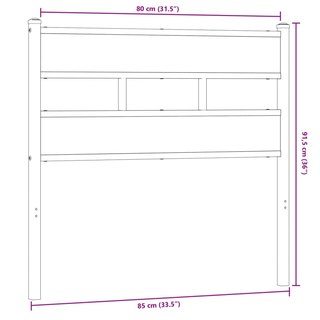 Hoofdbord Ijzer En Bewerkt Hout Kleurig 80 cm Gerookt eiken