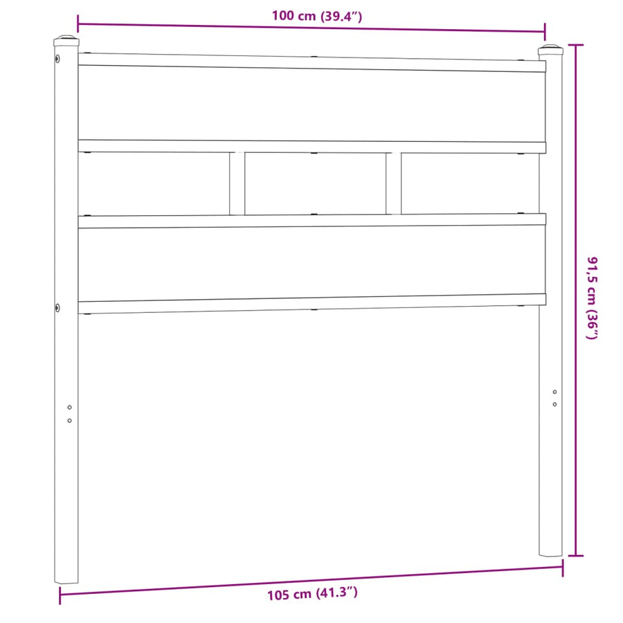 Hoofdbord 100 cm ijzer en bewerkt hout gerookt eikenkleurig