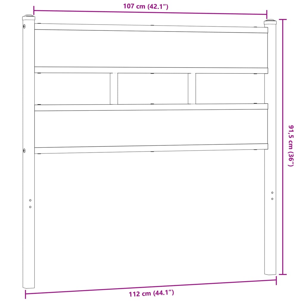 Hoofdbord 107 cm ijzer en bewerkt hout gerookt eikenkleurig