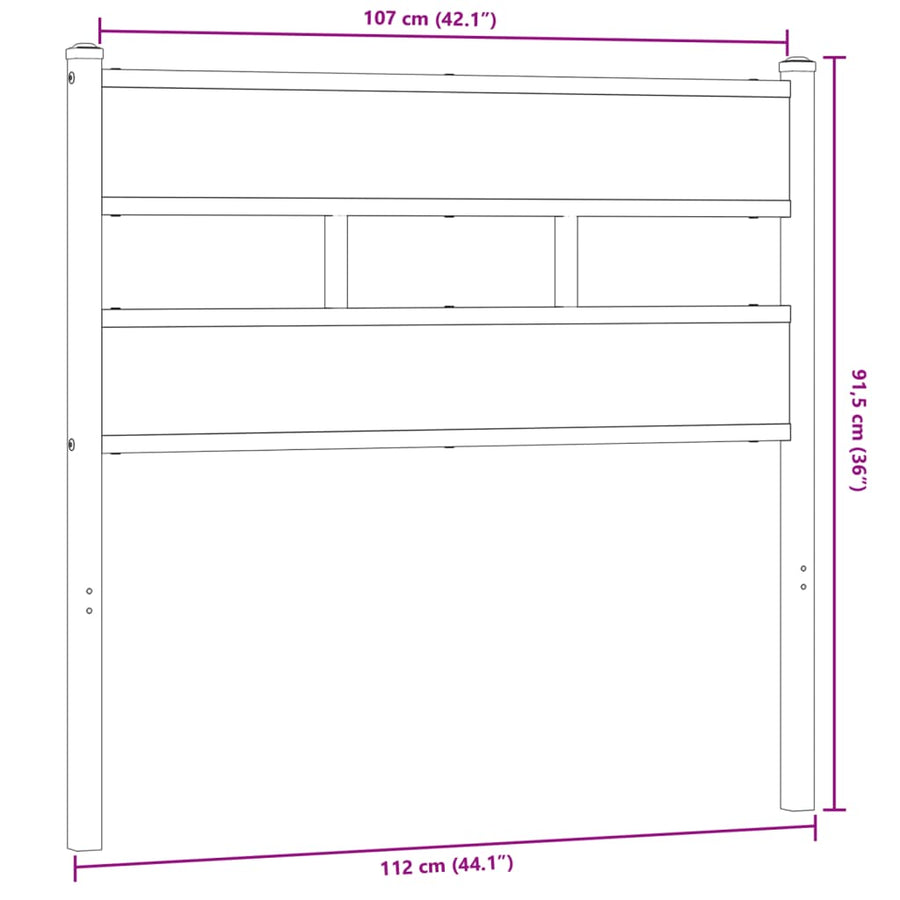 Hoofdbord 107 cm ijzer en bewerkt hout gerookt eikenkleurig