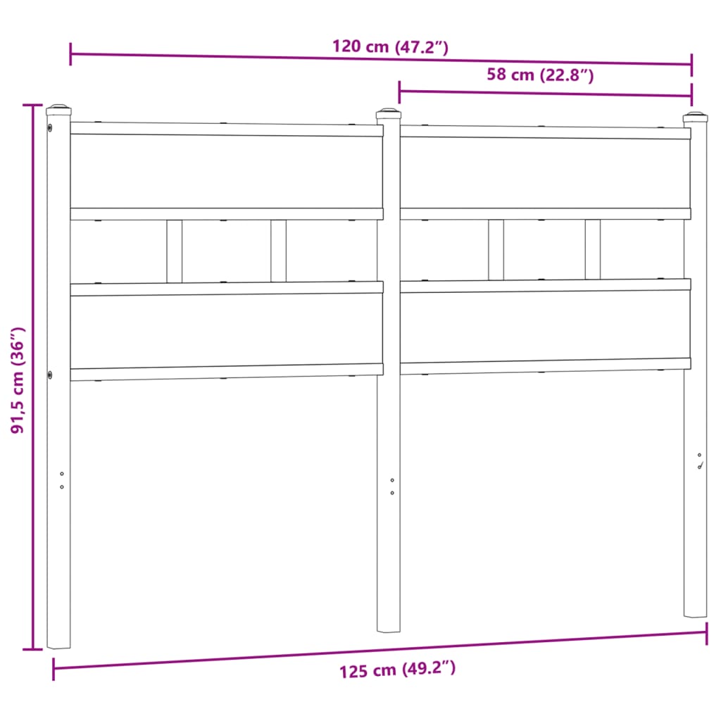 Hoofdbord Ijzer En Bewerkt Hout Kleurig 120 cm Gerookt eiken