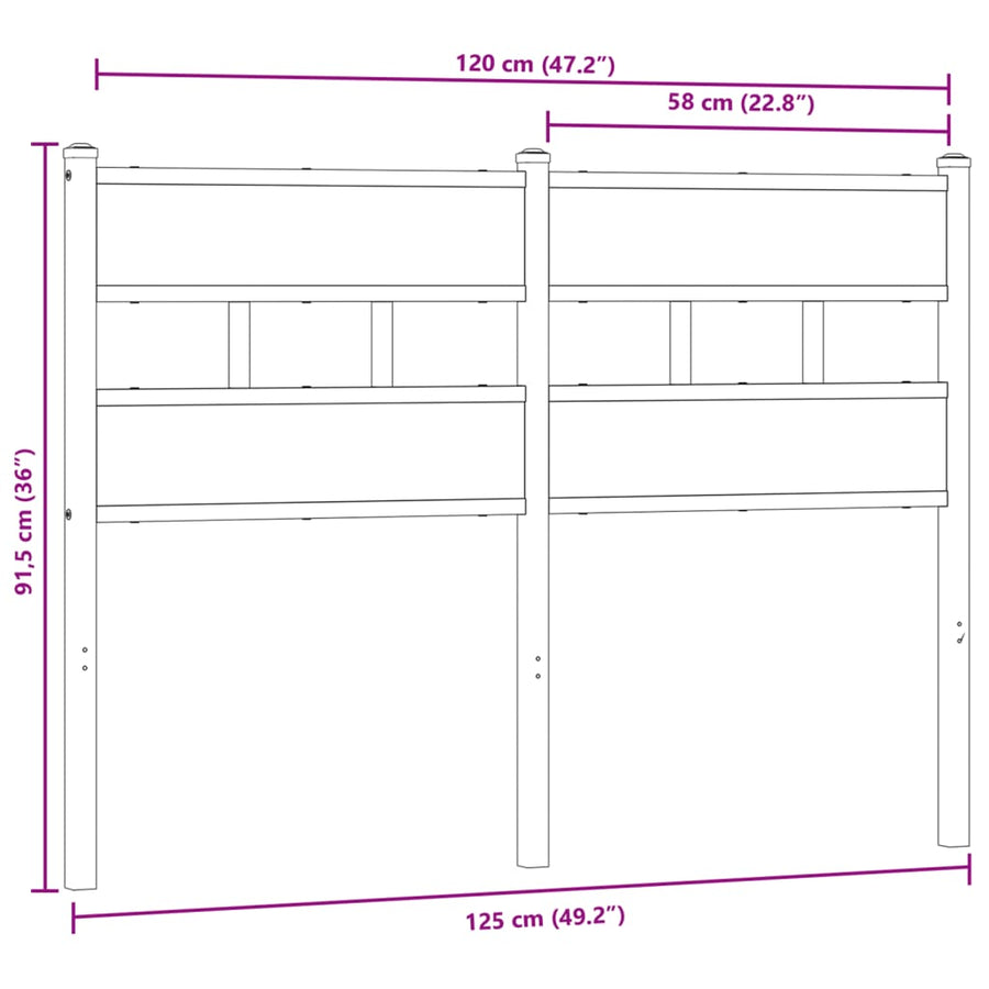 Hoofdbord Ijzer En Bewerkt Hout Kleurig 120 cm Gerookt eiken
