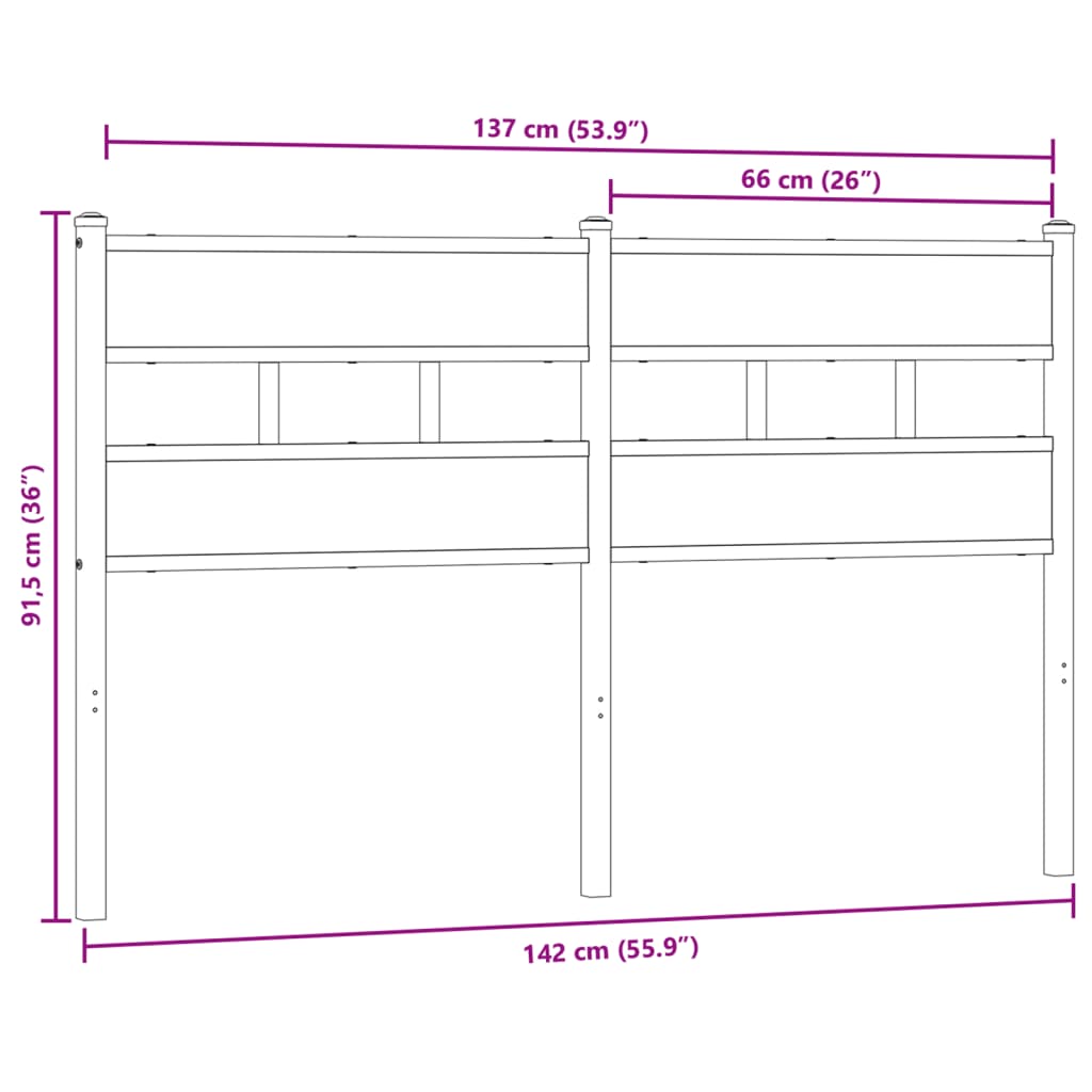 Hoofdbord Ijzer En Bewerkt Hout Kleurig 135 cm Gerookt eiken