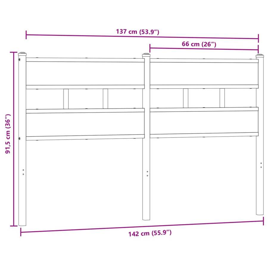 Hoofdbord Ijzer En Bewerkt Hout Kleurig 135 cm Gerookt eiken