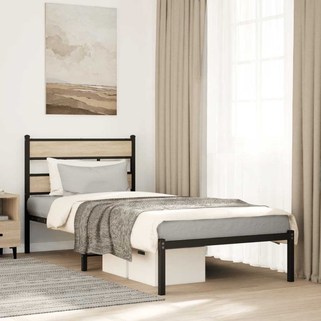 Bedframe zonder matras metaal sonoma eikenkleurig 75x190 cm
