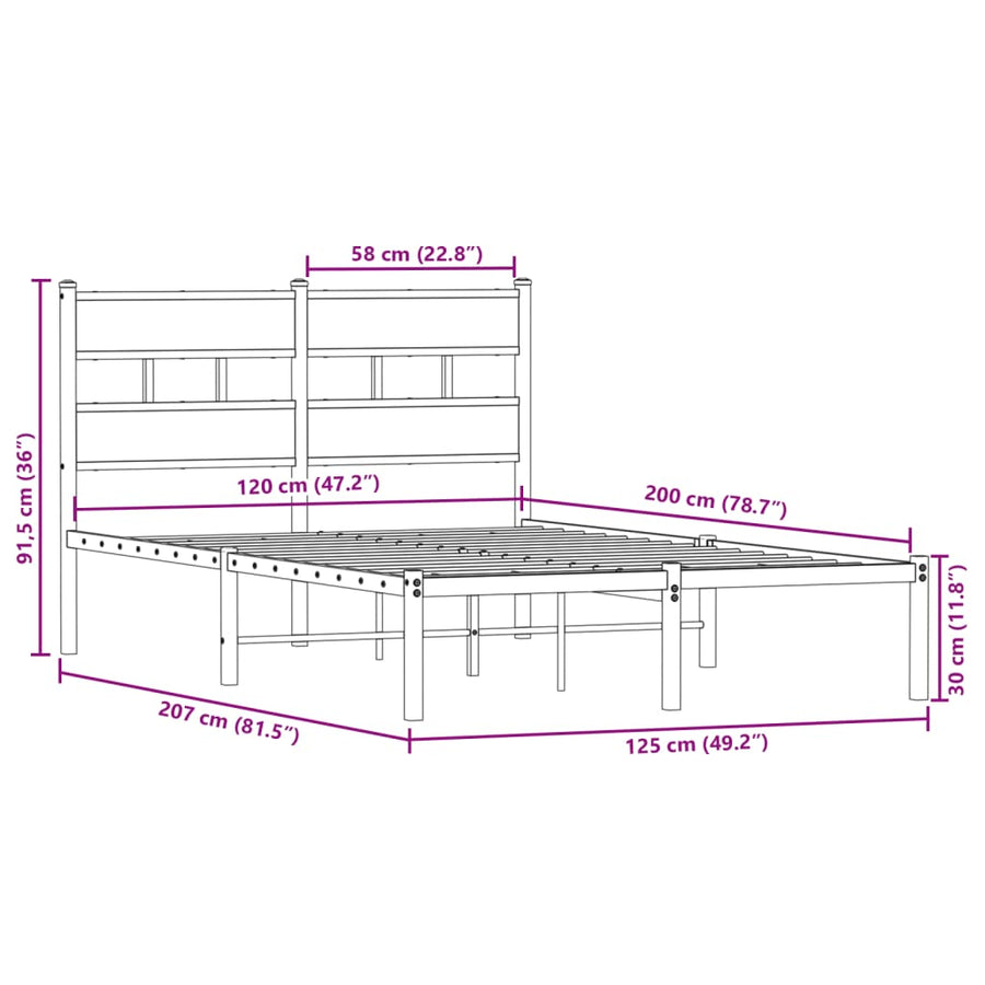 Bedframe zonder matras metaal sonoma eikenkleurig 120x200 cm