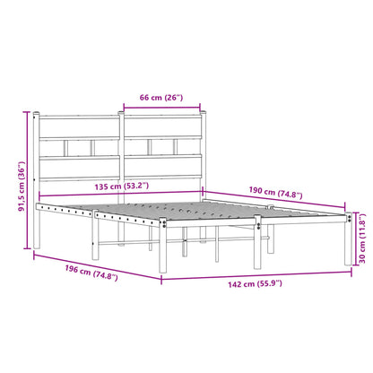 Bedframe zonder matras metaal sonoma eikenkleurig 135x190 cm