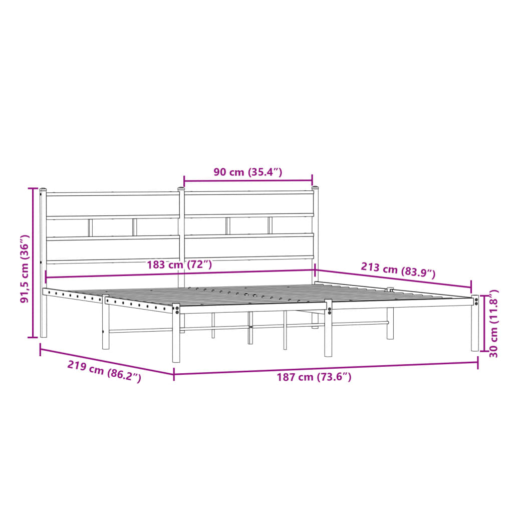 Bedframe zonder matras metaal sonoma eikenkleurig 183x213 cm