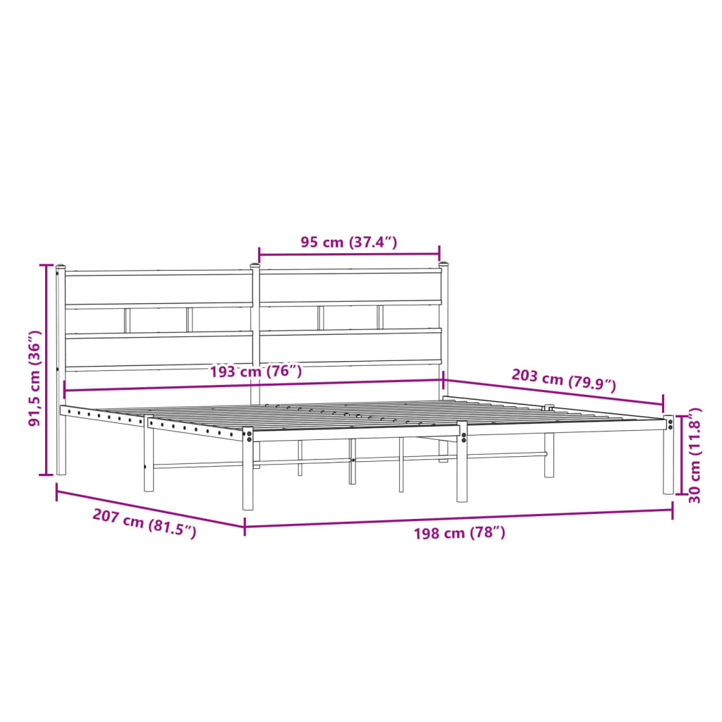 Bedframe zonder matras metaal sonoma eikenkleurig 193x203 cm