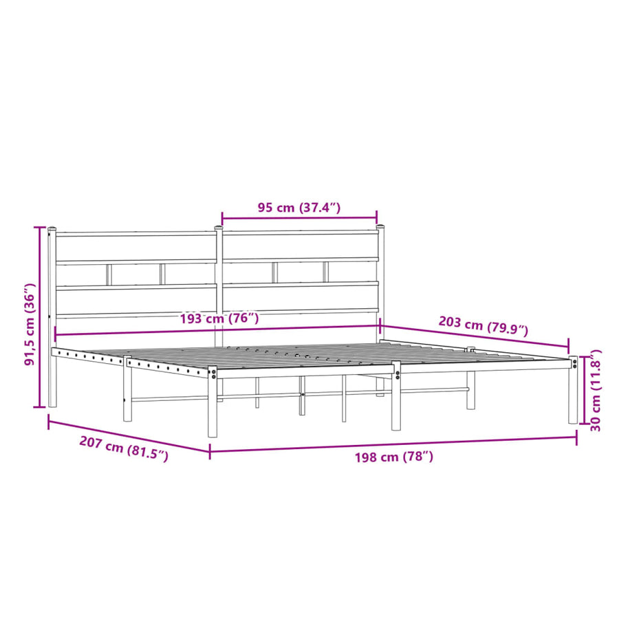 Bedframe zonder matras metaal sonoma eikenkleurig 193x203 cm