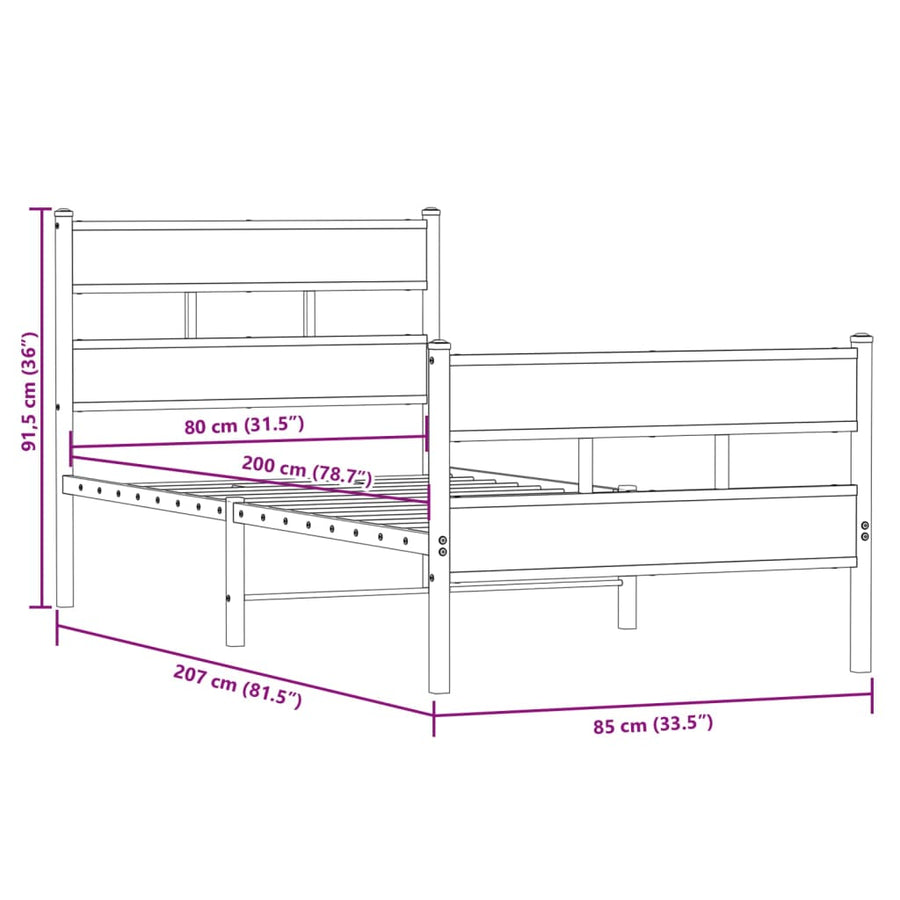 Bedframe zonder matras metaal sonoma eikenkleurig 80x200 cm