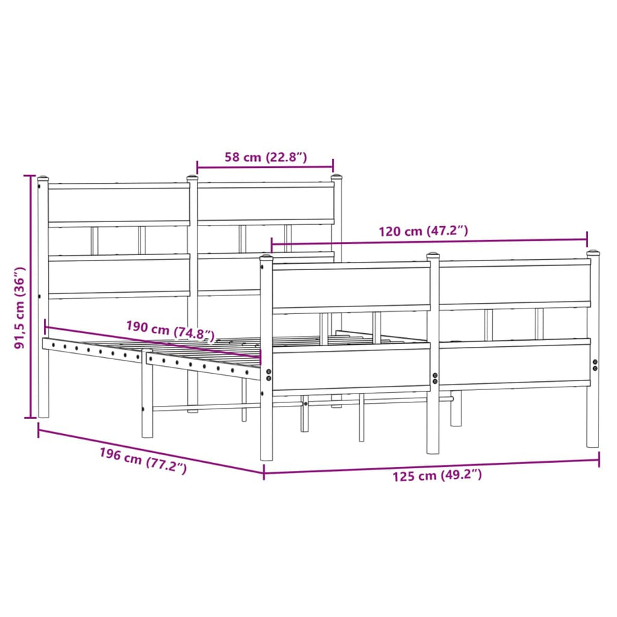 Bedframe zonder matras metaal sonoma eikenkleurig 120x190 cm