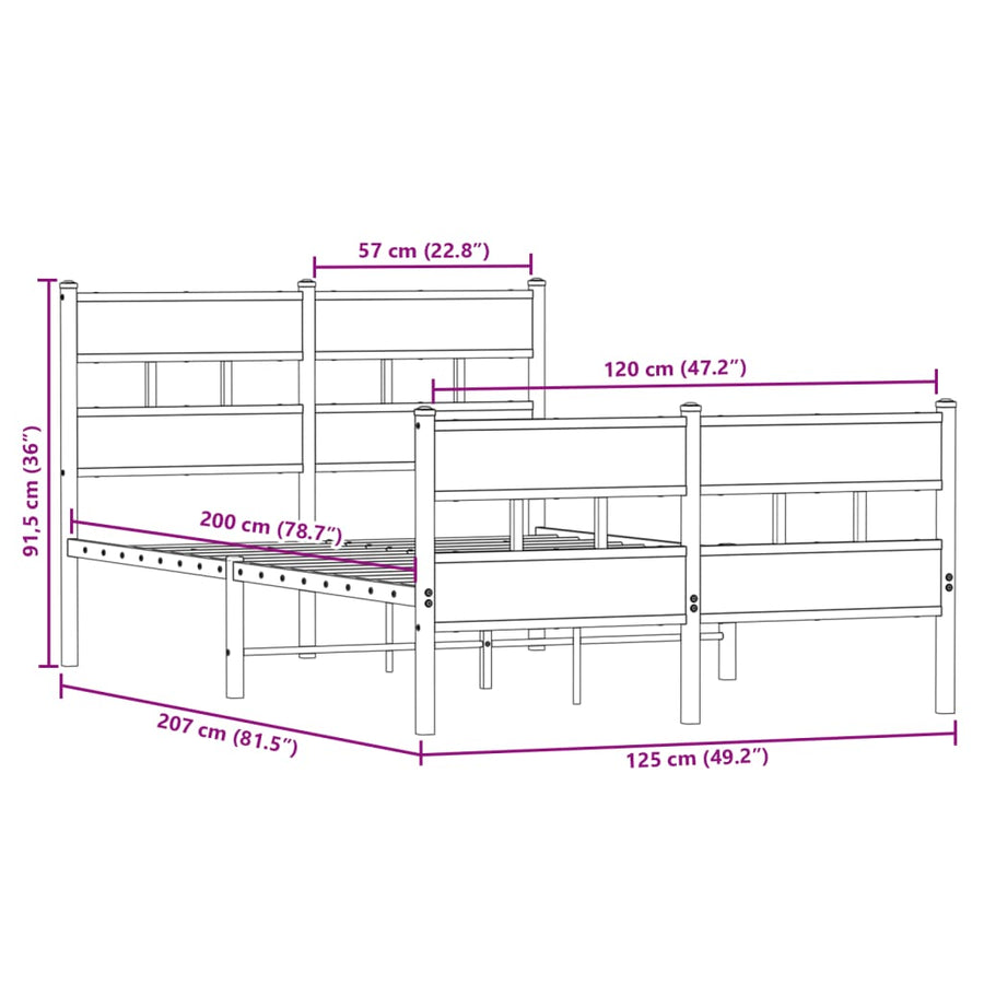 Bedframe zonder matras metaal sonoma eikenkleurig 120x200 cm