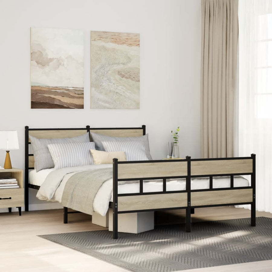 Bedframe zonder matras metaal sonoma eikenkleurig 135x190 cm