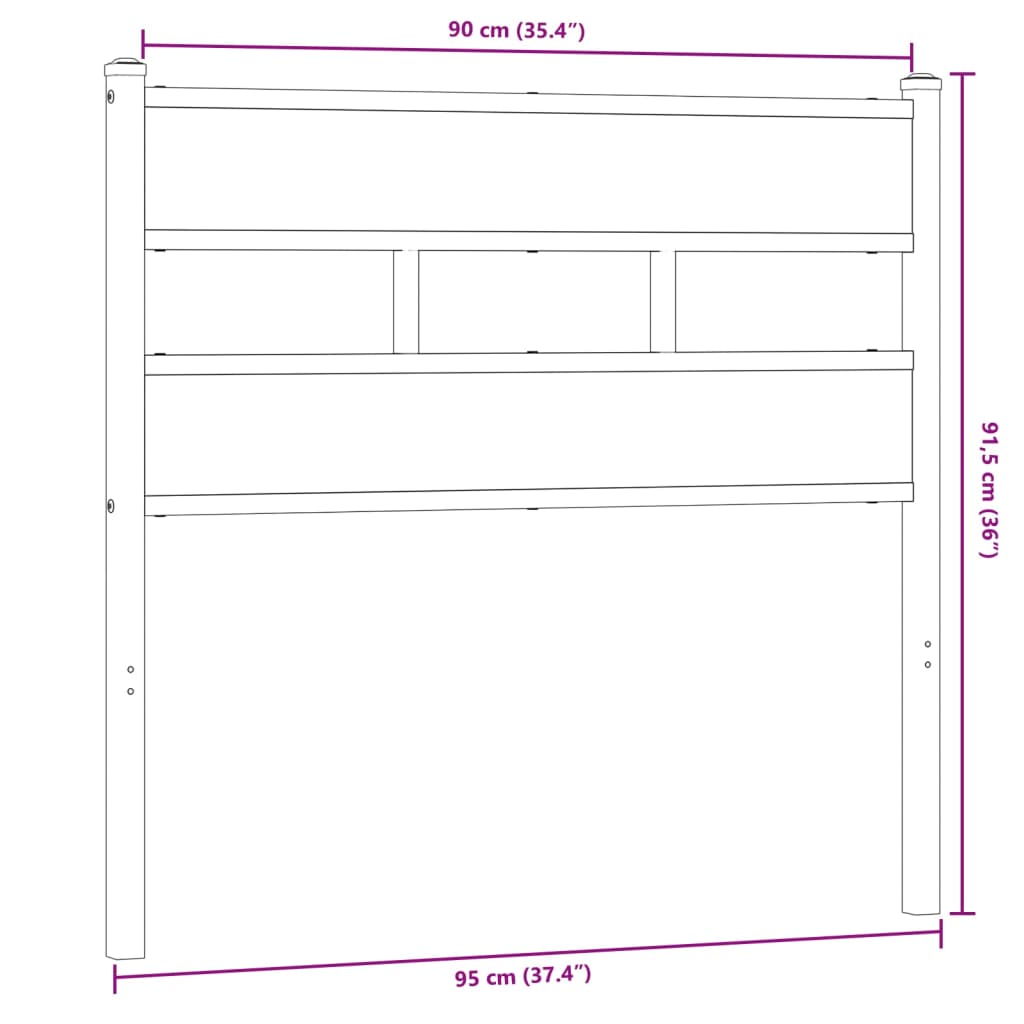 Hoofdbord Ijzer En Bewerkt Hout Kleurig 90 cm Sonoma eiken