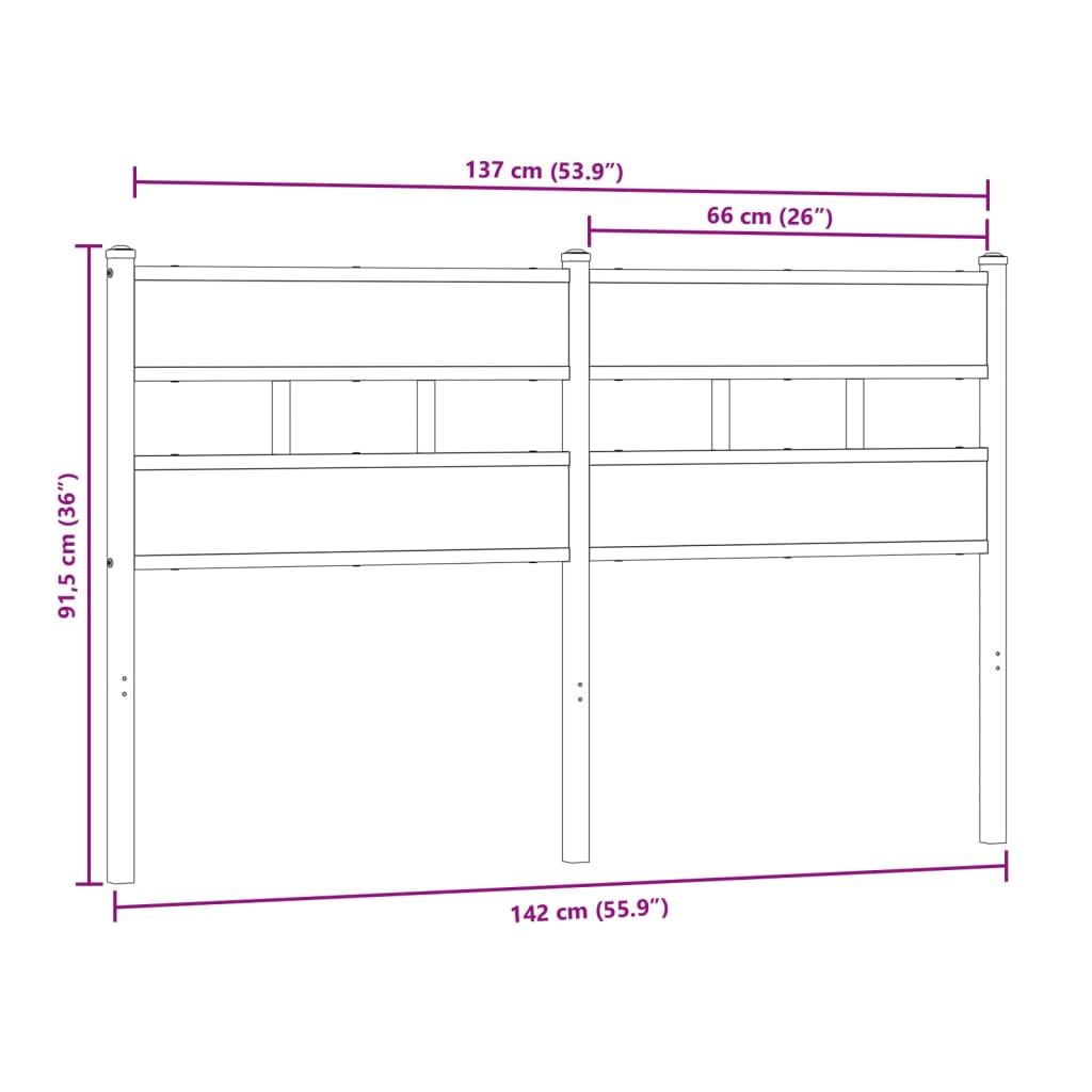 Hoofdbord Ijzer En Bewerkt Hout Kleurig 135 cm Sonoma eiken