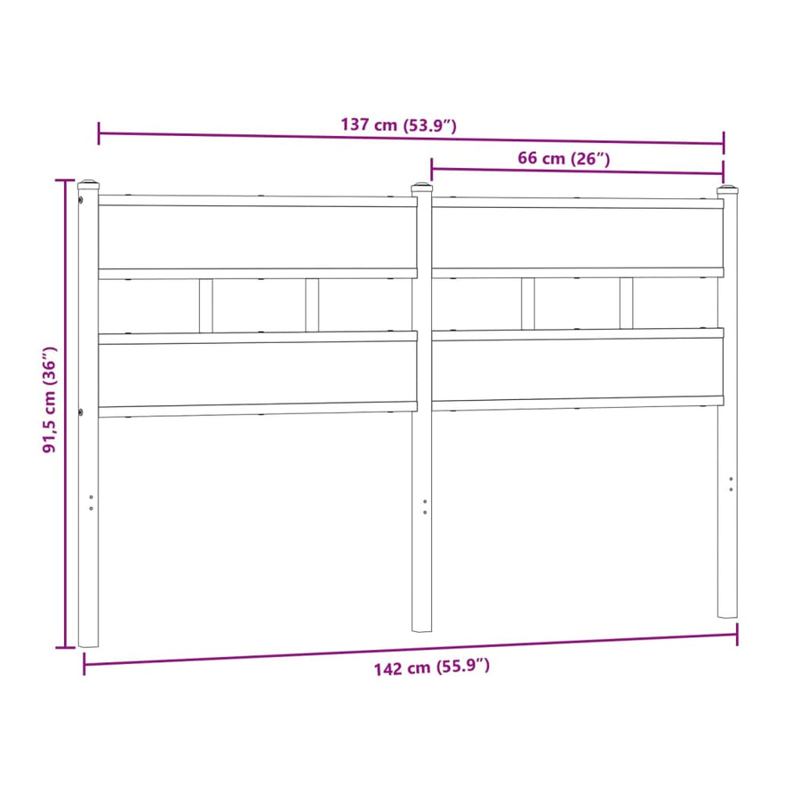 Hoofdbord Ijzer En Bewerkt Hout Kleurig 135 cm Sonoma eiken